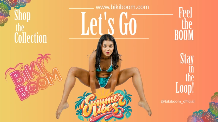 Magazine cover announcing the launch of Bikiboom, featuring a model wearing one of the brand’s bikinis.