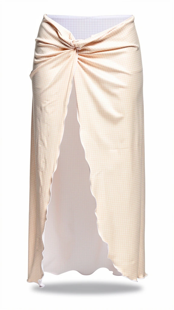 Ghost photo of a maxi sarong in Honey Mirage pattern, featuring pastel yellow and white gingham, highlighting its lightweight fabric, flowing silhouette, and soft, feminine beach style.